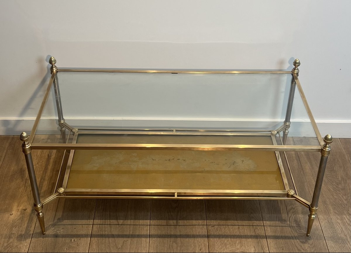 Table Basse de Style Néoclassique en Laiton et Acier Brossé de la Maison Jansen-photo-3