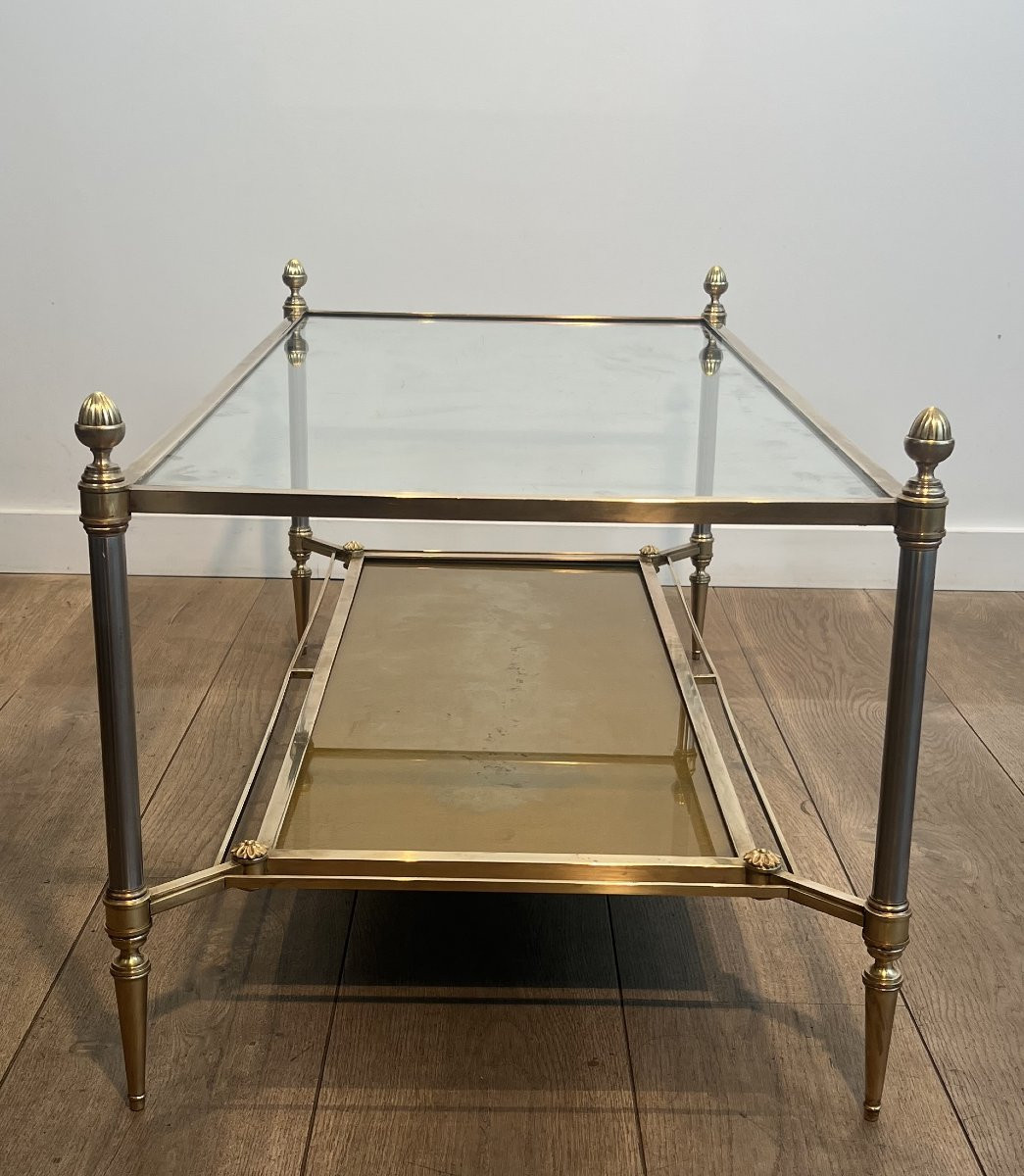 Table Basse de Style Néoclassique en Laiton et Acier Brossé de la Maison Jansen-photo-1