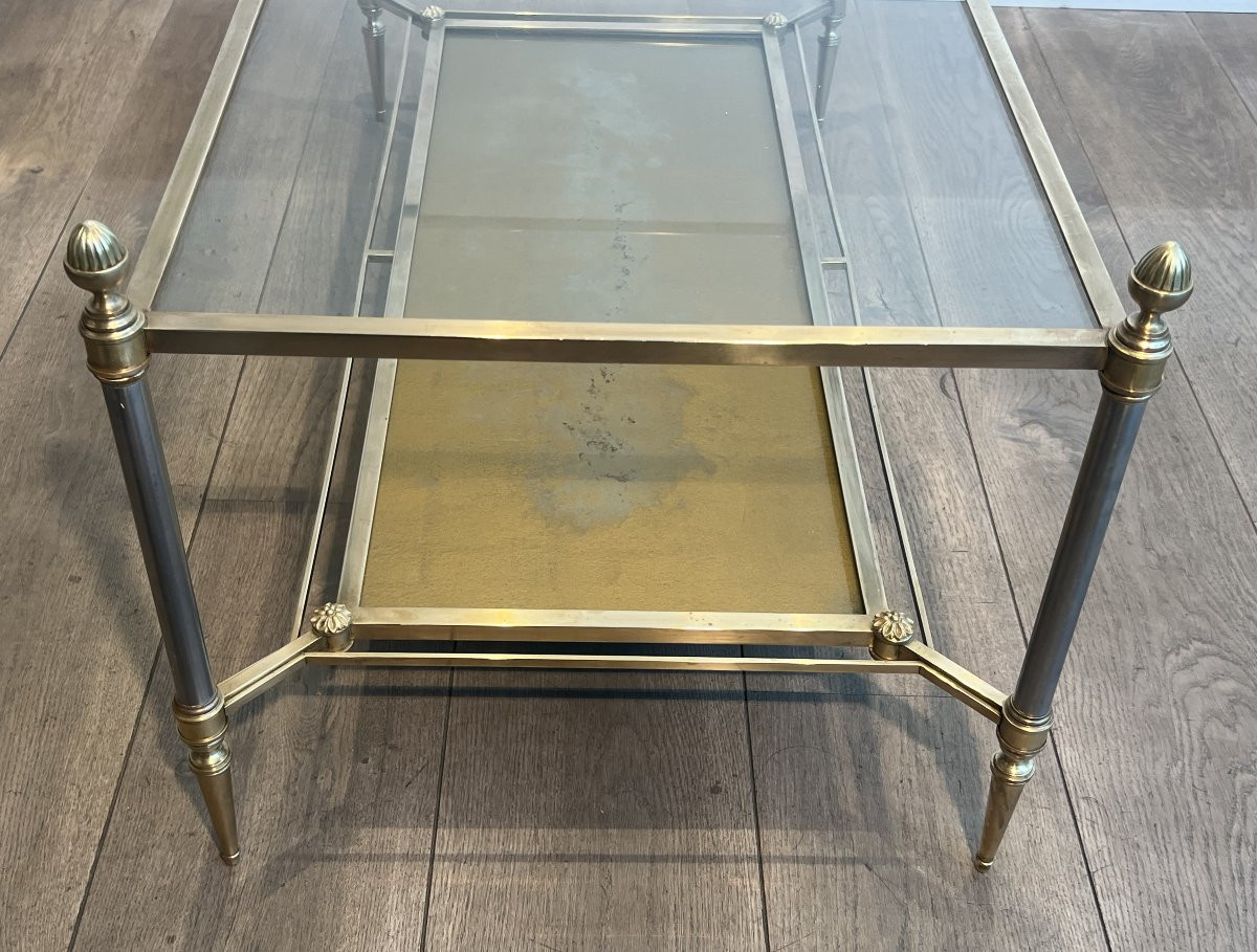 Table Basse de Style Néoclassique en Laiton et Acier Brossé de la Maison Jansen-photo-3