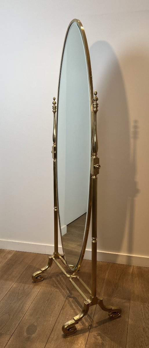 Important miroir psyché de style Empire en bronze et laiton. Travail Français. Vers 1880-photo-8
