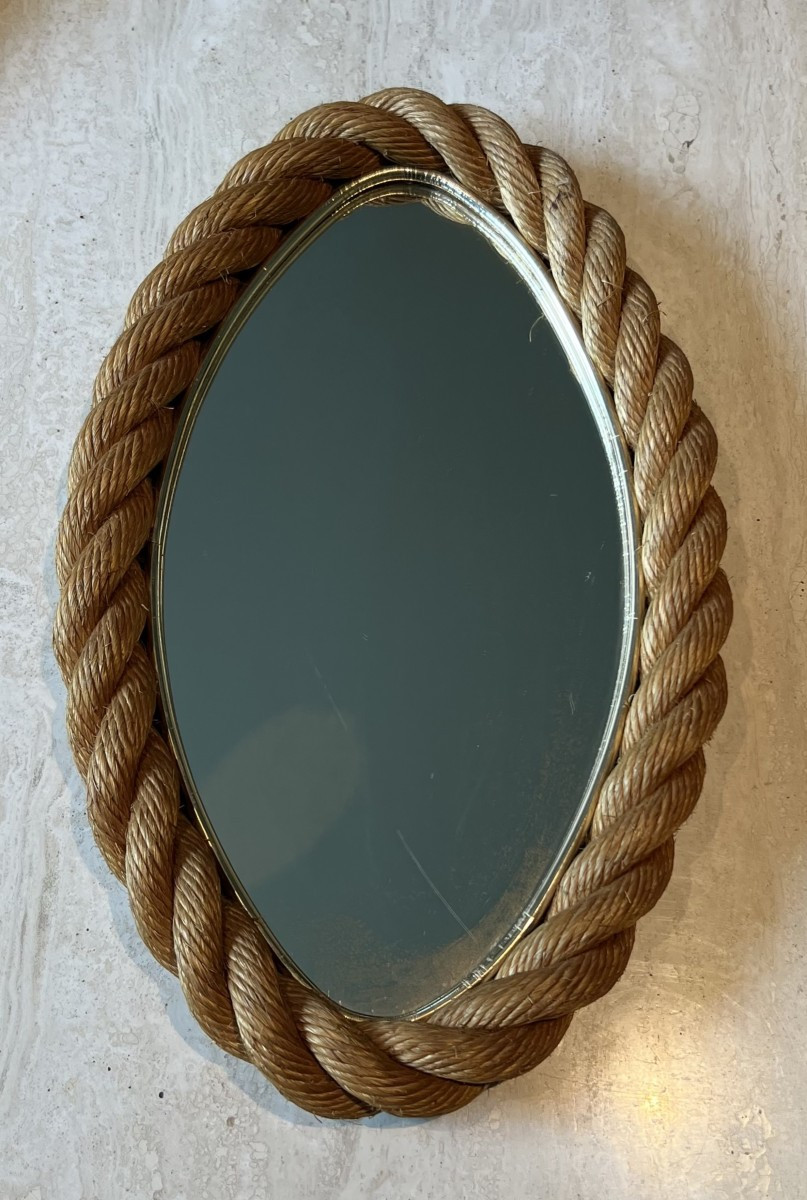 Miroir ovale en corde. Travail Français d'Adrien Audoux et Frida Minet (Audoux-Minet)