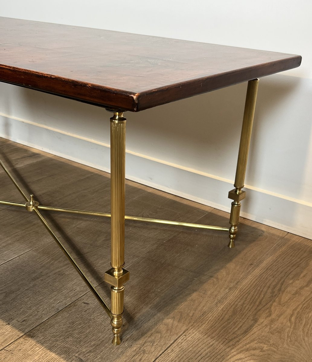 Neoclassical Style Brass Coffee Table With Wooden Lacquered Top Representing Chinese Scenes.-photo-4