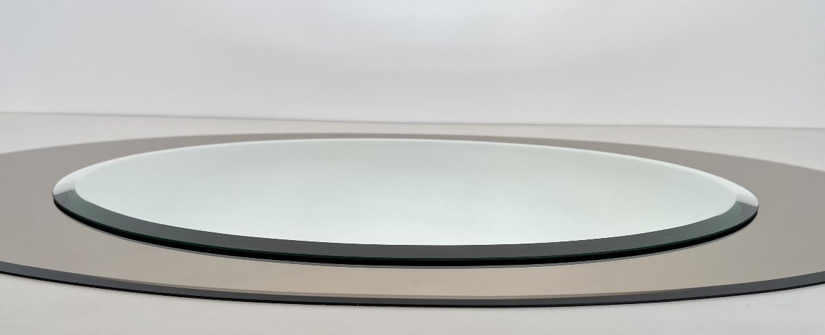 Important miroir de forme ovale à positionner horizontalement. Travail Italien de Fontana Arte.-photo-2