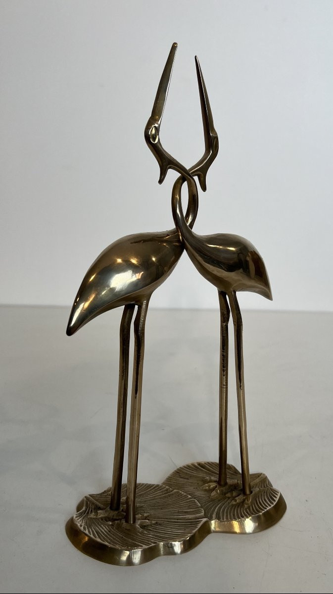 Sculpture en laiton représentant 2 oiseaux enlacés. Travail Français. Vers 1970-photo-2