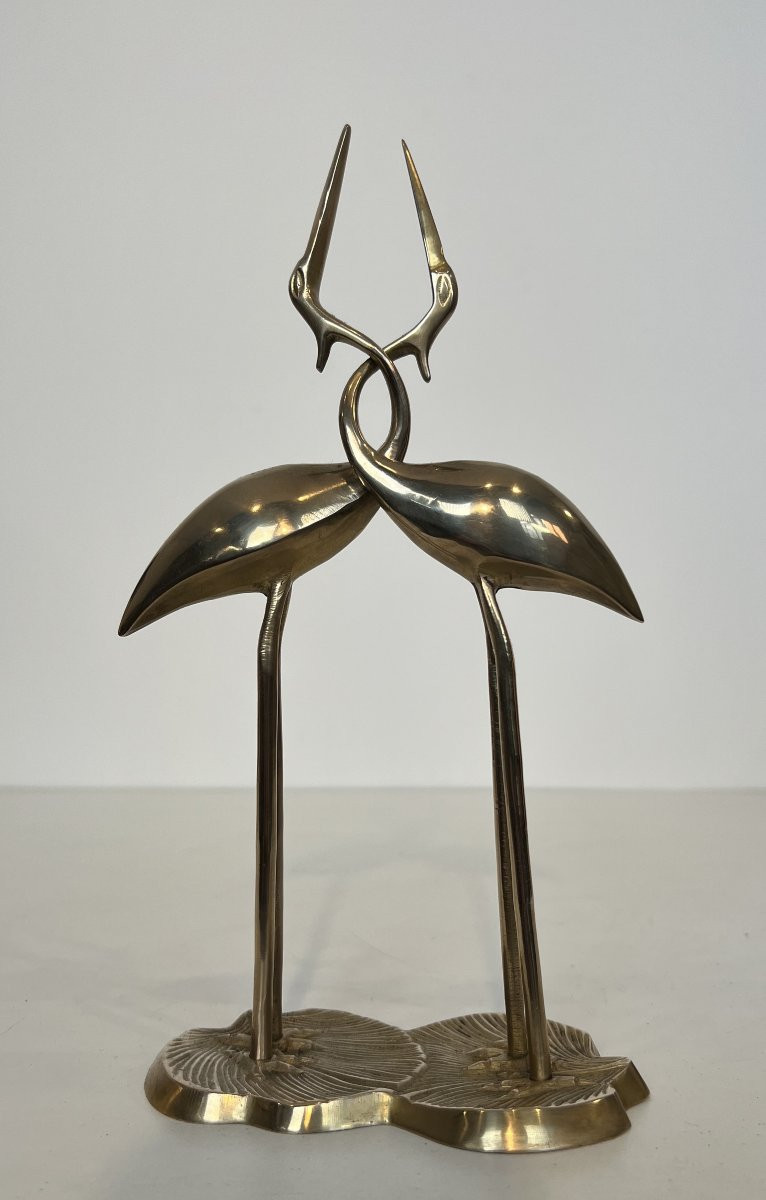 Sculpture en laiton représentant 2 oiseaux enlacés. Travail Français. Vers 1970-photo-4