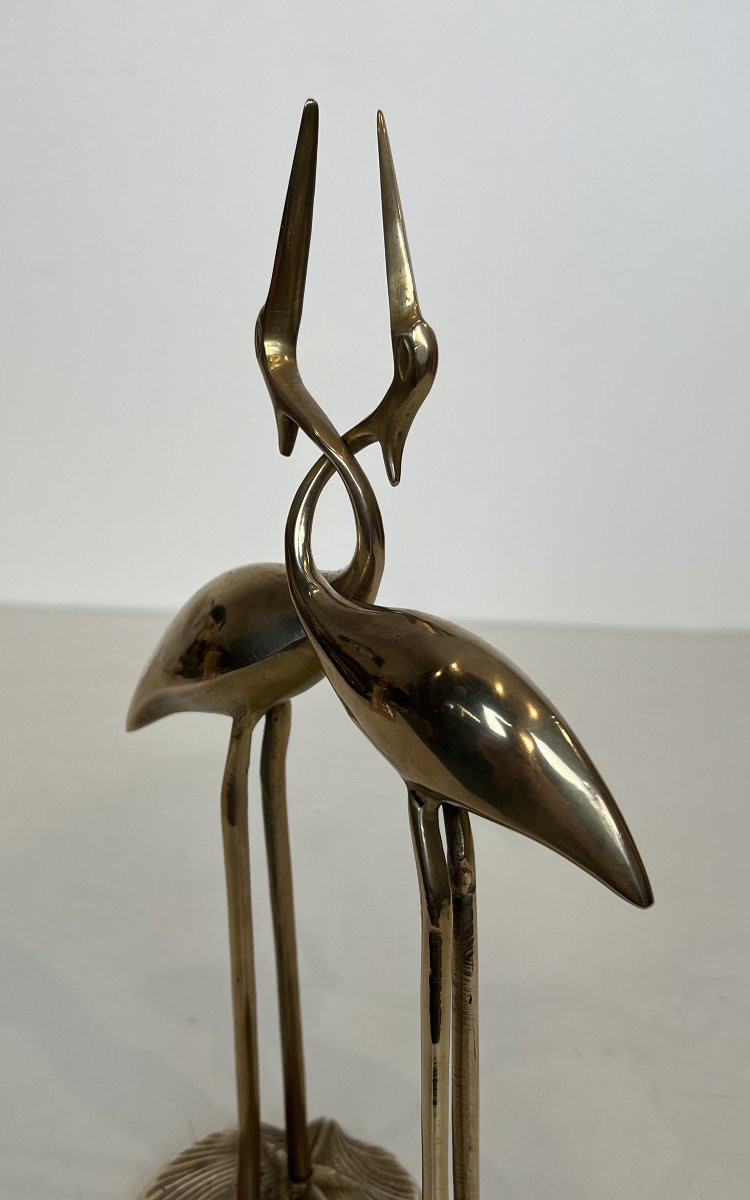 Sculpture en laiton représentant 2 oiseaux enlacés. Travail Français. Vers 1970-photo-2