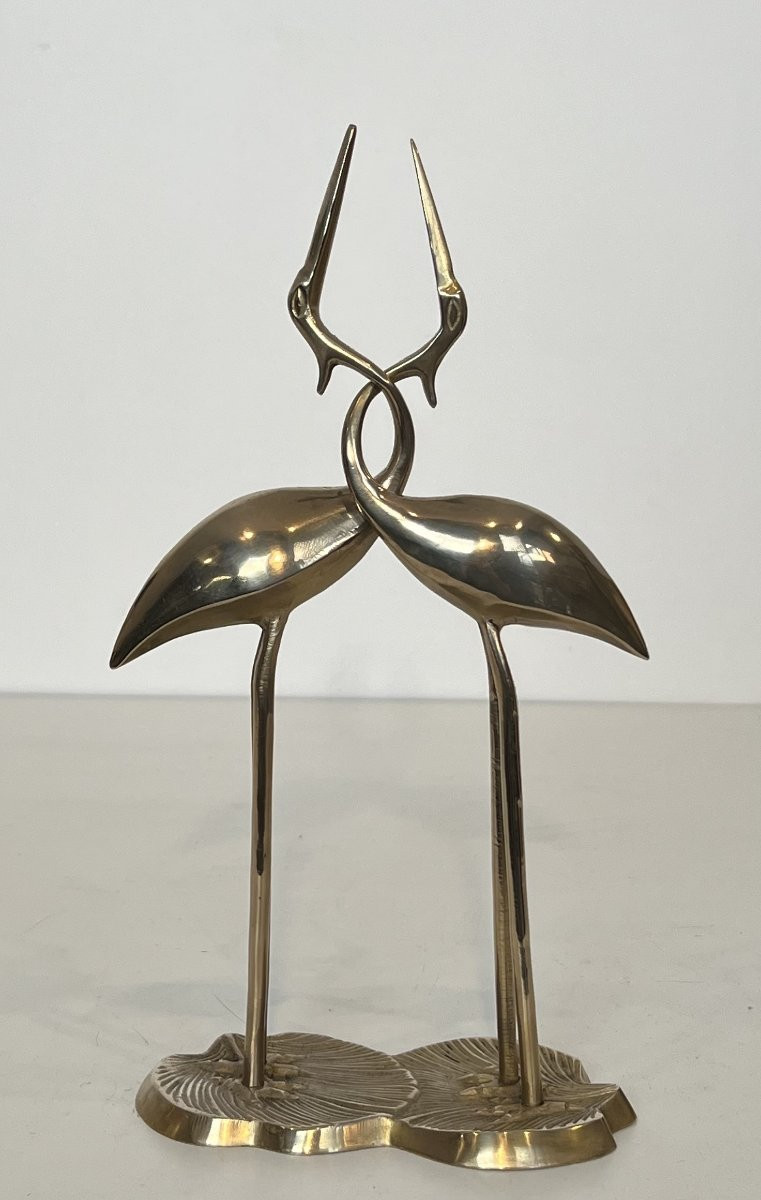 Sculpture en laiton représentant 2 oiseaux enlacés. Travail Français. Vers 1970-photo-8