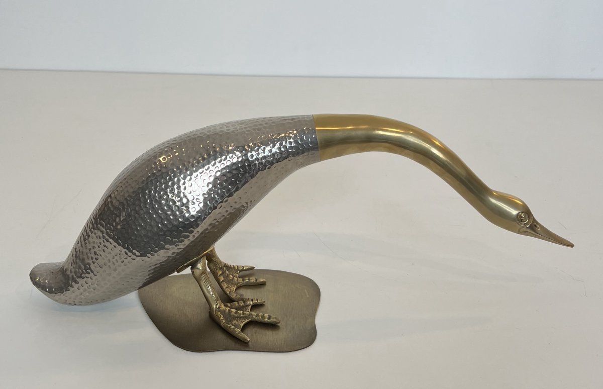 Set Of 2 Silvered And Brass Ducks. French Work. Circa 1970-photo-4