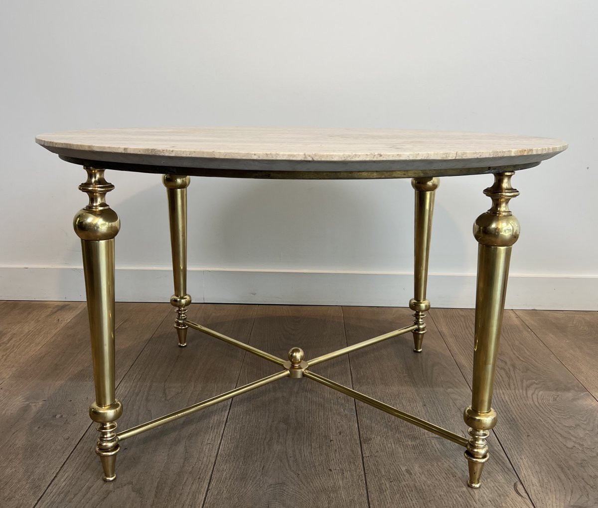 Brass Coffee Table With White Marble Top. French Work In The Style Of Maison Ramsay. Circa 1970-photo-3
