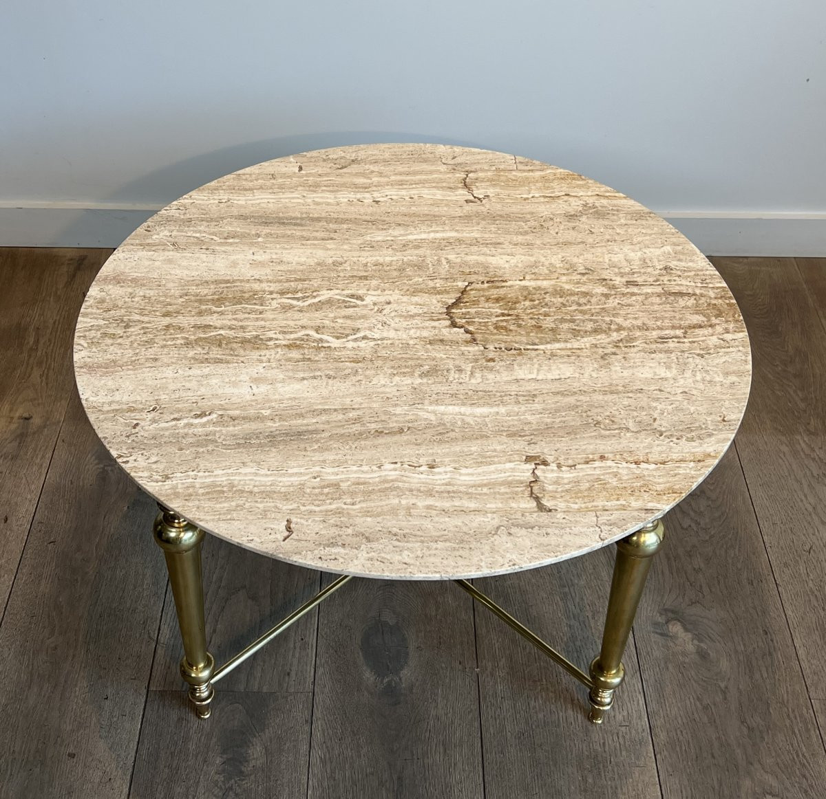 Brass Coffee Table With White Marble Top. French Work In The Style Of Maison Ramsay. Circa 1970-photo-4