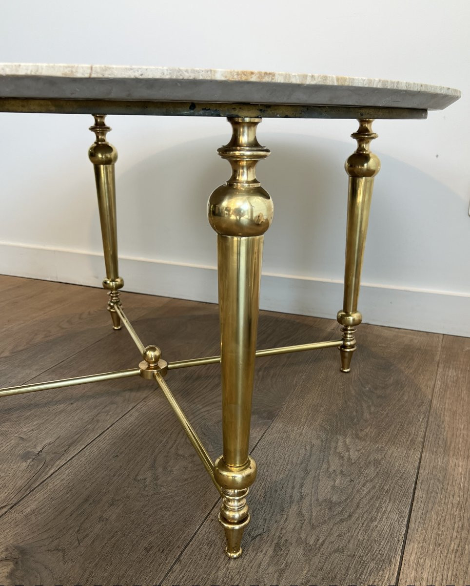Brass Coffee Table With White Marble Top. French Work In The Style Of Maison Ramsay. Circa 1970-photo-6