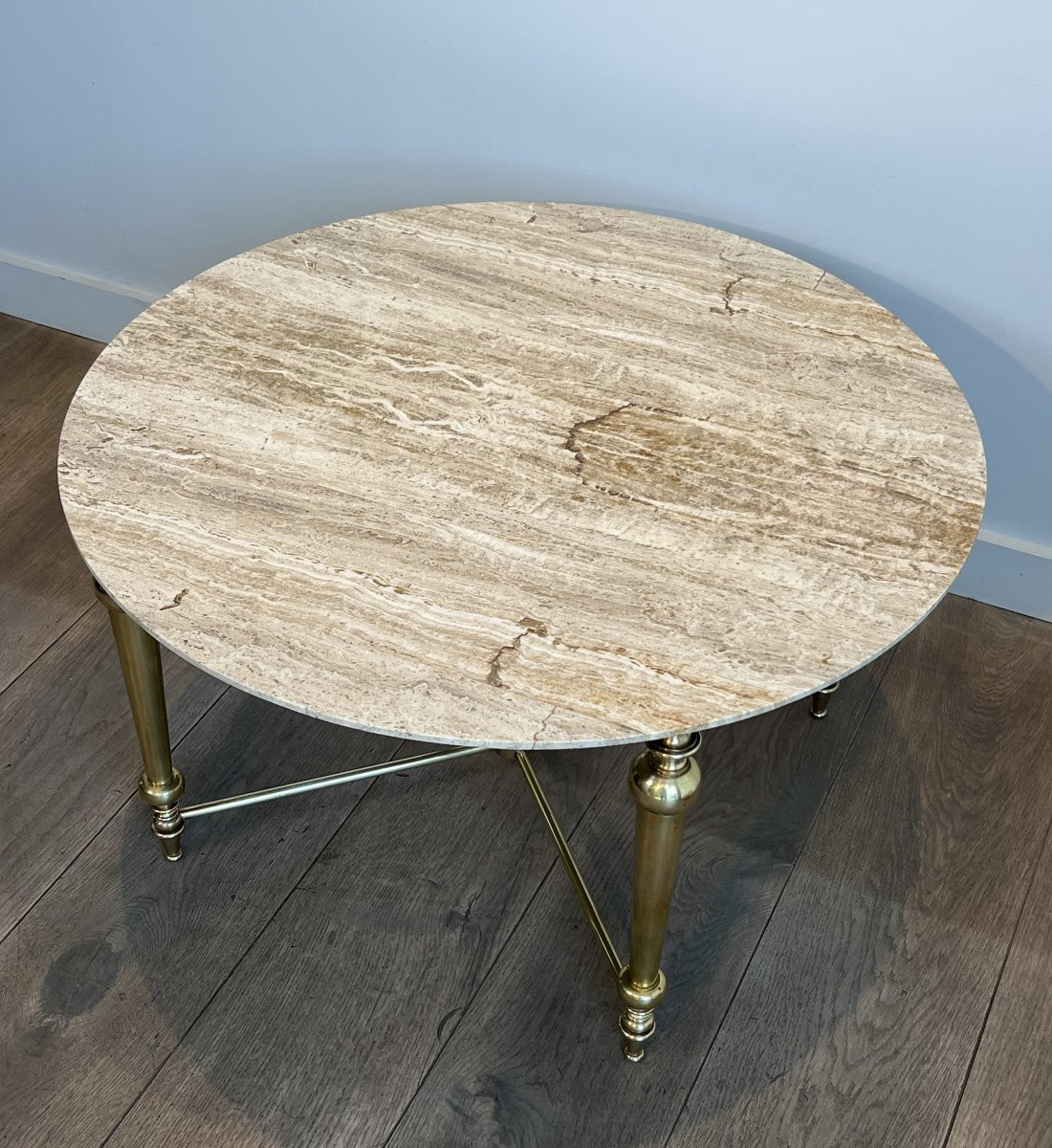 Brass Coffee Table With White Marble Top. French Work In The Style Of Maison Ramsay. Circa 1970-photo-7