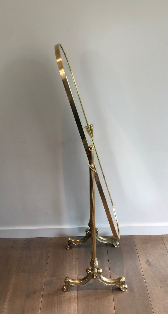 Neoclassical Style Swinging Brass Psyche Mirror. French Work. Circa 1970-photo-4