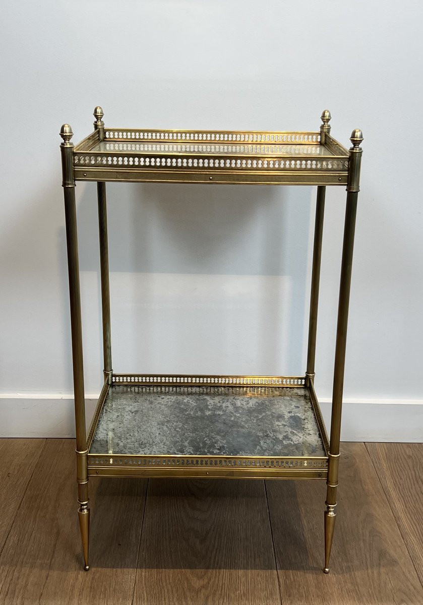 Neoclassical Style Brass Side Table With Oxidized Mirror Tops. French Work By Maison Jansen-photo-3