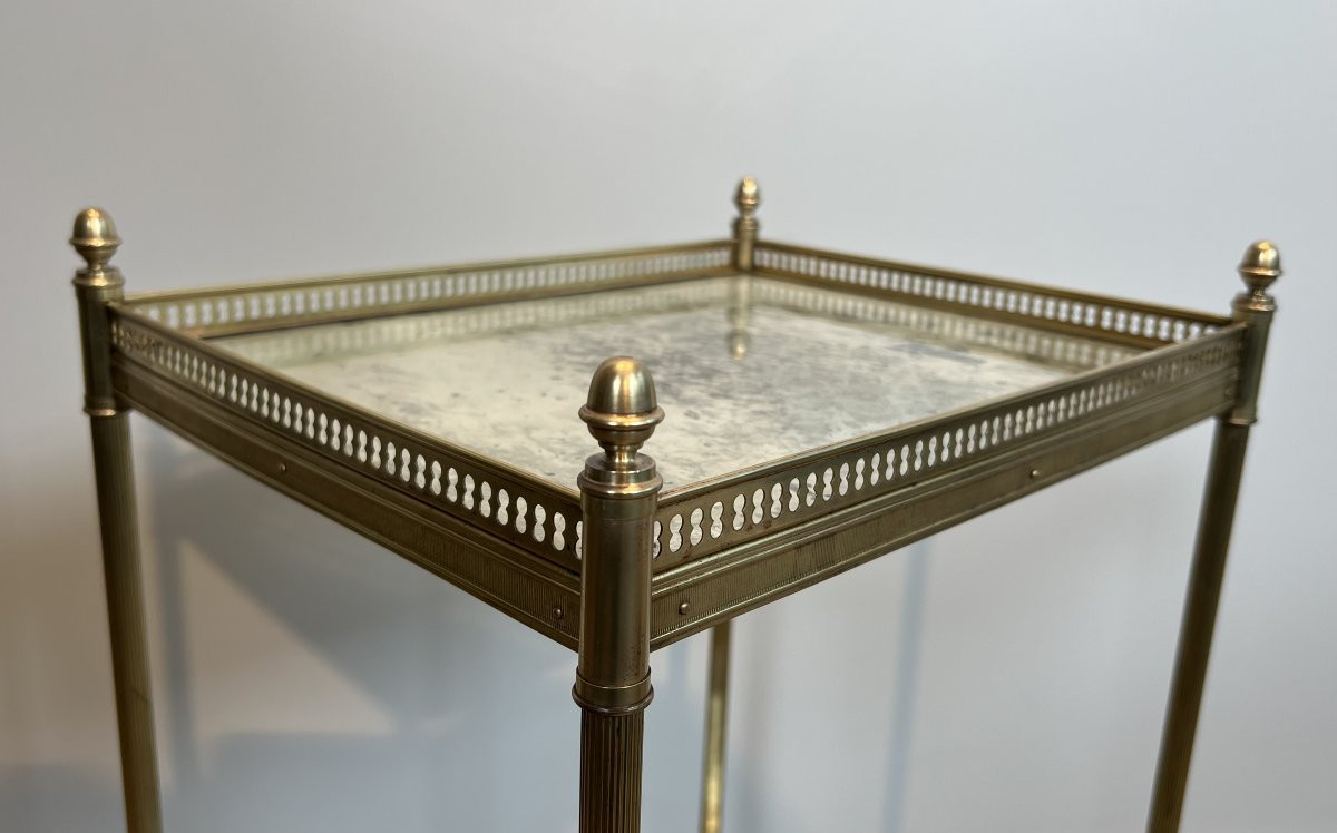Neoclassical Style Brass Side Table With Oxidized Mirror Tops. French Work By Maison Jansen-photo-4