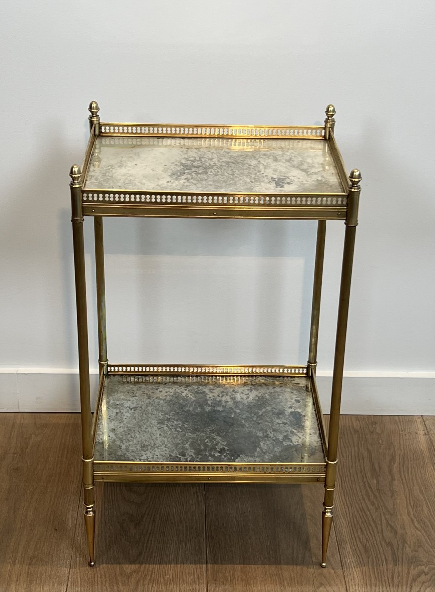 Neoclassical Style Brass Side Table With Oxidized Mirror Tops. French Work By Maison Jansen