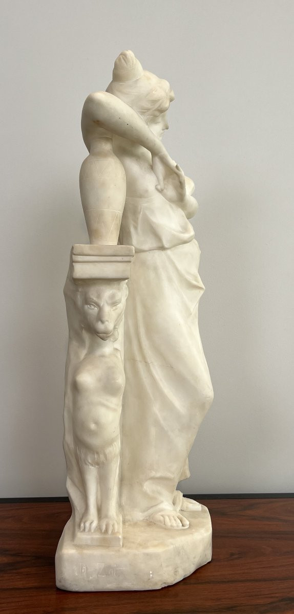 Carrara Marble Sculpture Representing A Young Girl With A Jug Signed Dante Zoi-photo-3
