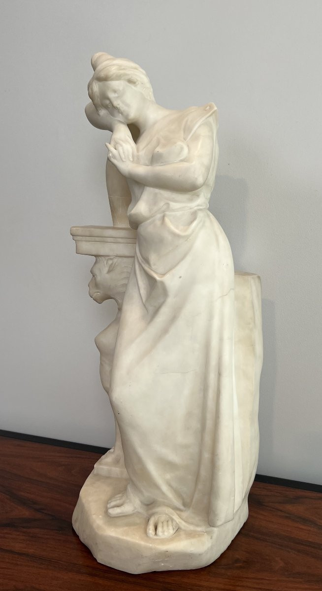Carrara Marble Sculpture Representing A Young Girl With A Jug Signed Dante Zoi-photo-4