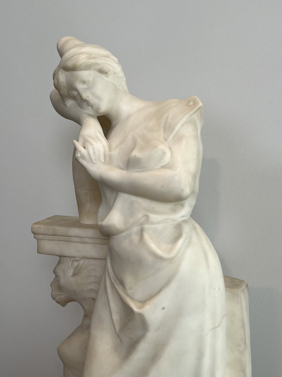 Carrara Marble Sculpture Representing A Young Girl With A Jug Signed Dante Zoi-photo-2
