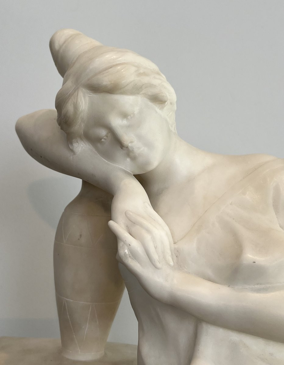 Carrara Marble Sculpture Representing A Young Girl With A Jug Signed Dante Zoi-photo-3