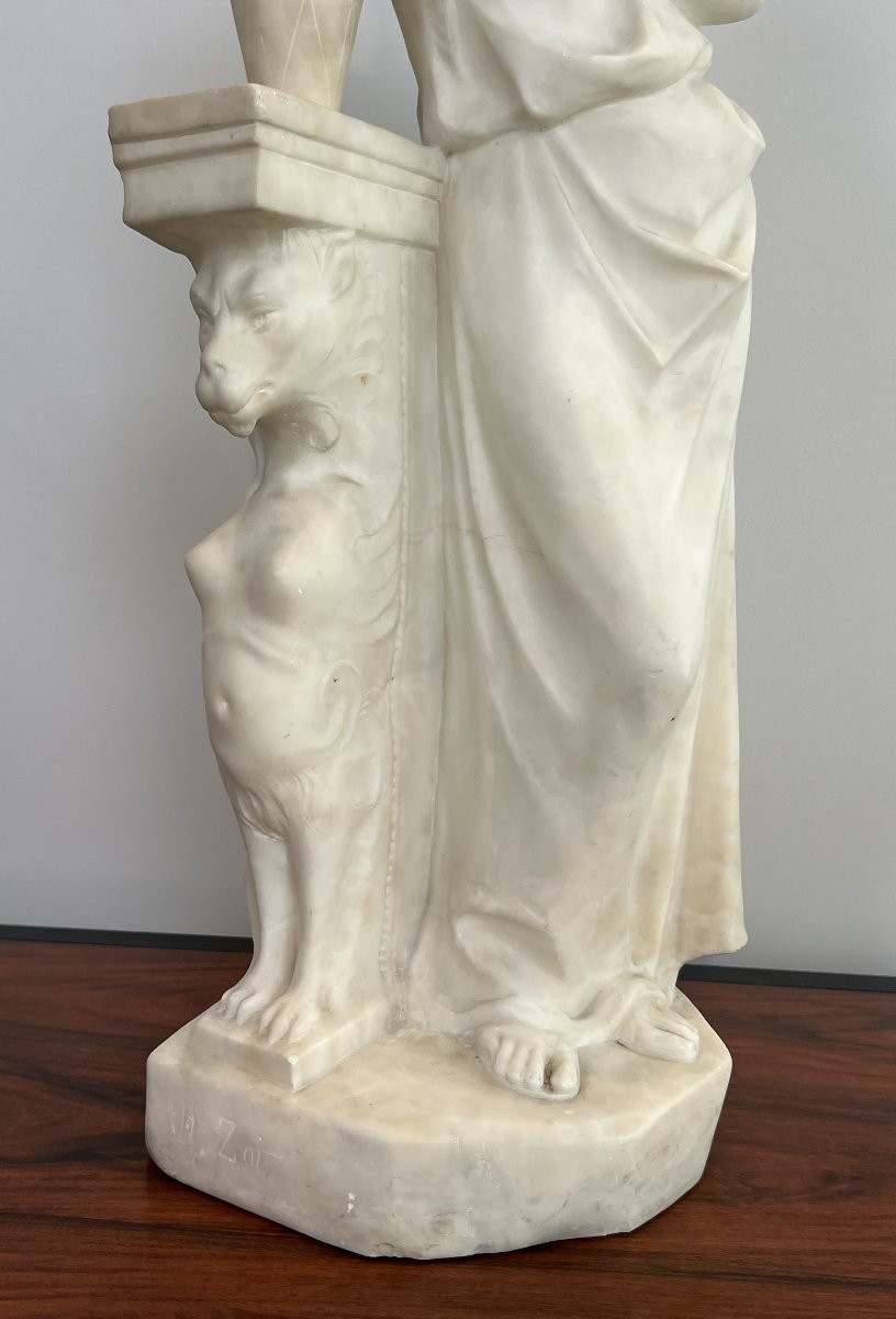 Carrara Marble Sculpture Representing A Young Girl With A Jug Signed Dante Zoi-photo-5