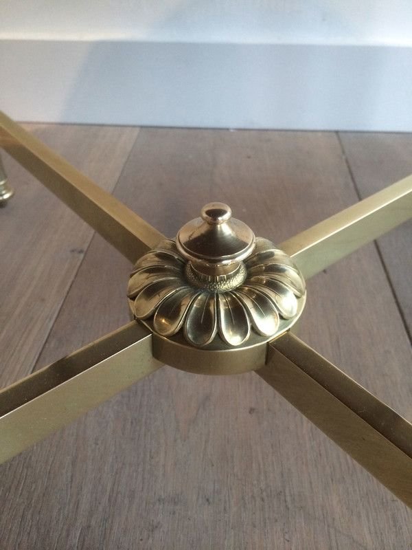 Round Brass Coffee Table With Black Lacquered Glass Top By Maison Jansen. Circa 1940-photo-2