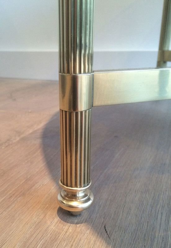 Round Brass Coffee Table With Black Lacquered Glass Top By Maison Jansen. Circa 1940-photo-3