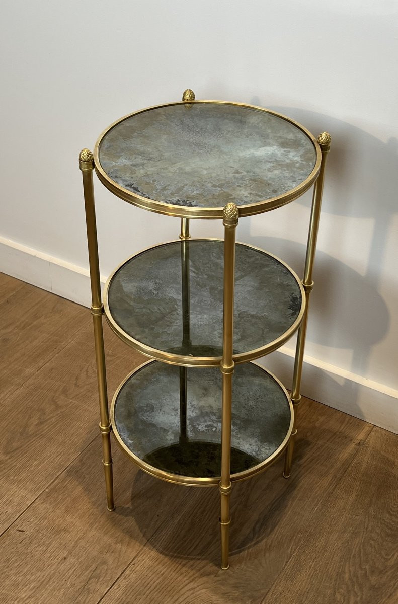 Three Tiers Round Gueridon With Eglomized Mirror Tops. French Work By Maison Baguès. Circa 1940-photo-4