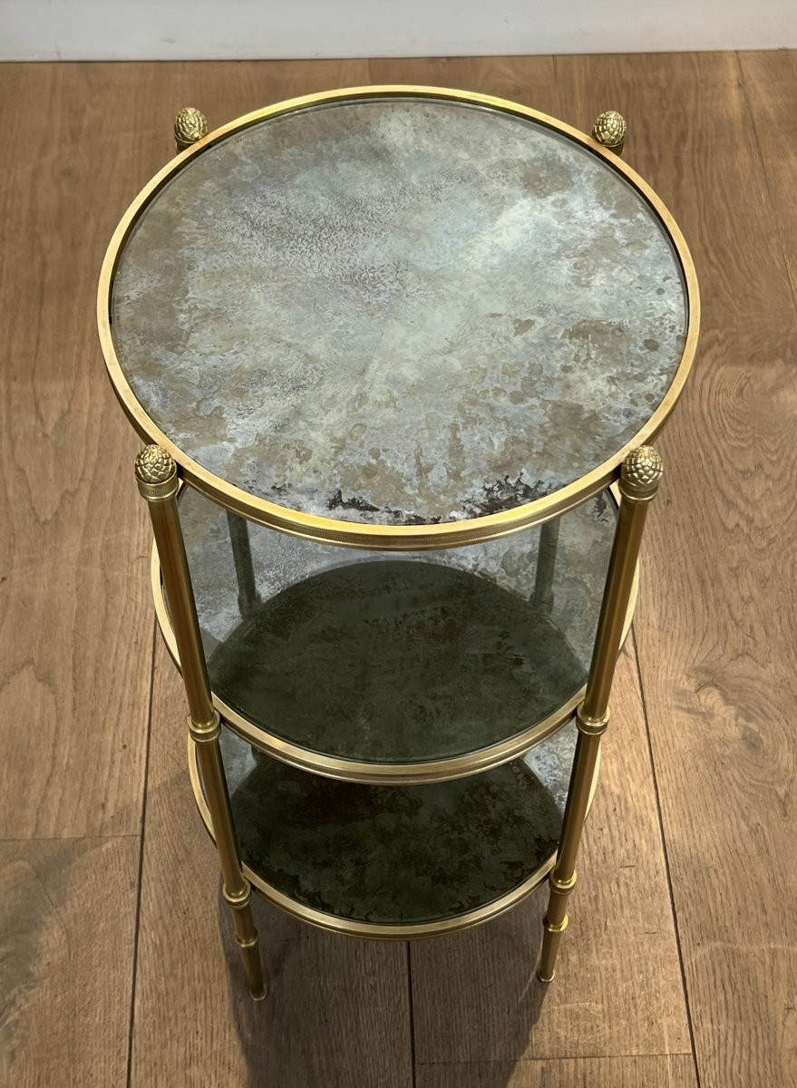 Three Tiers Round Gueridon With Eglomized Mirror Tops. French Work By Maison Baguès. Circa 1940-photo-1