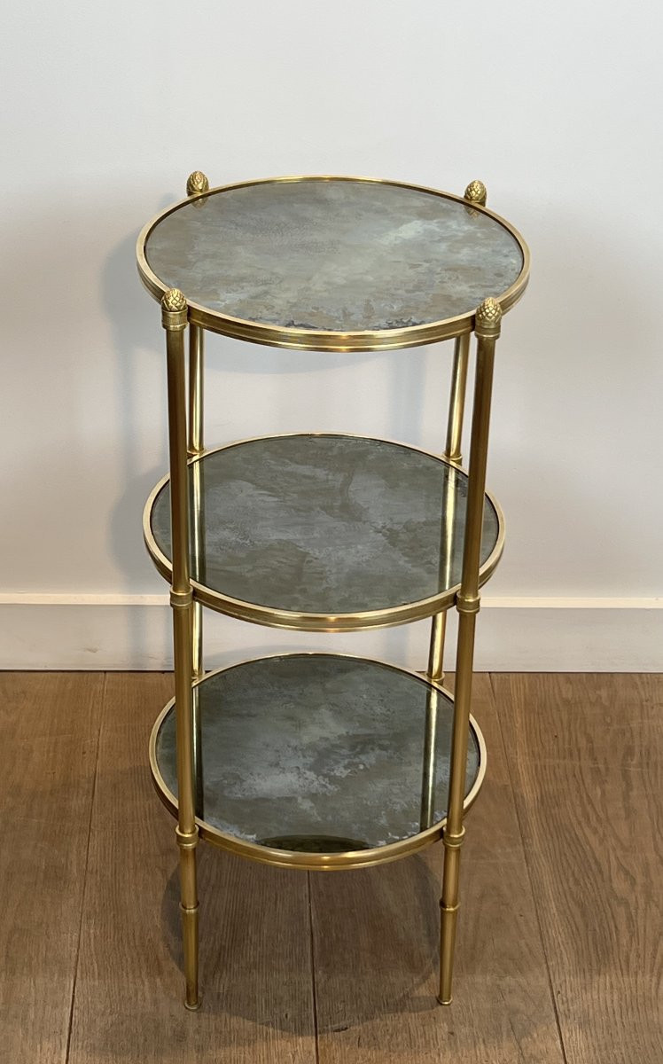 Three Tiers Round Gueridon With Eglomized Mirror Tops. French Work By Maison Baguès. Circa 1940-photo-8