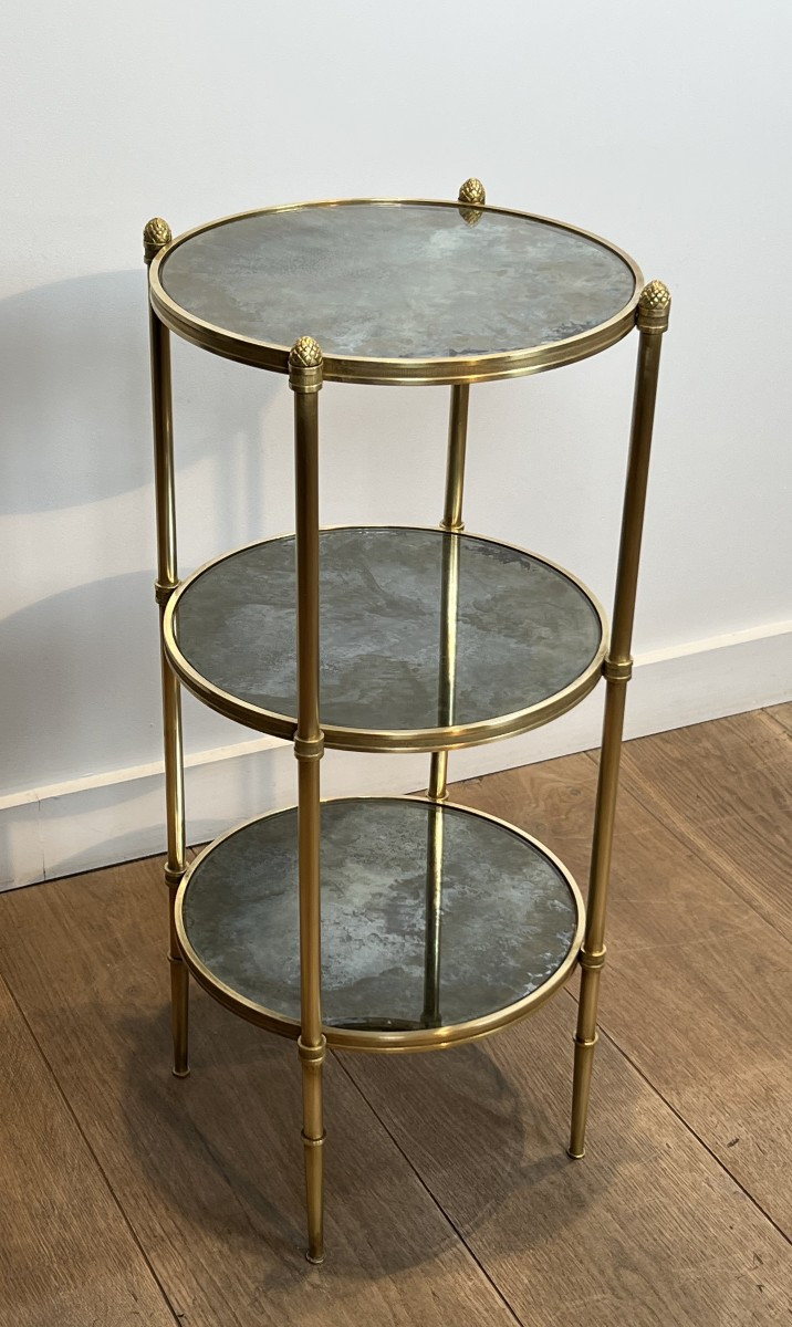 Three Tiers Round Gueridon With Eglomized Mirror Tops. French Work By Maison Baguès. Circa 1940