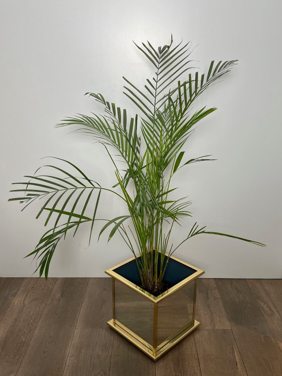 Jardinière en miroir et métal doré. Travail Français. Vers 1970-photo-3