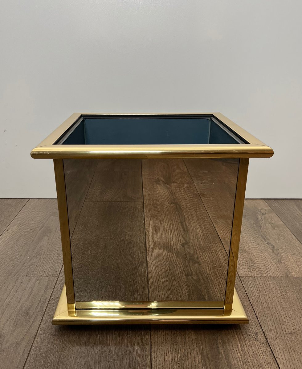 Jardinière en miroir et métal doré. Travail Français. Vers 1970-photo-2
