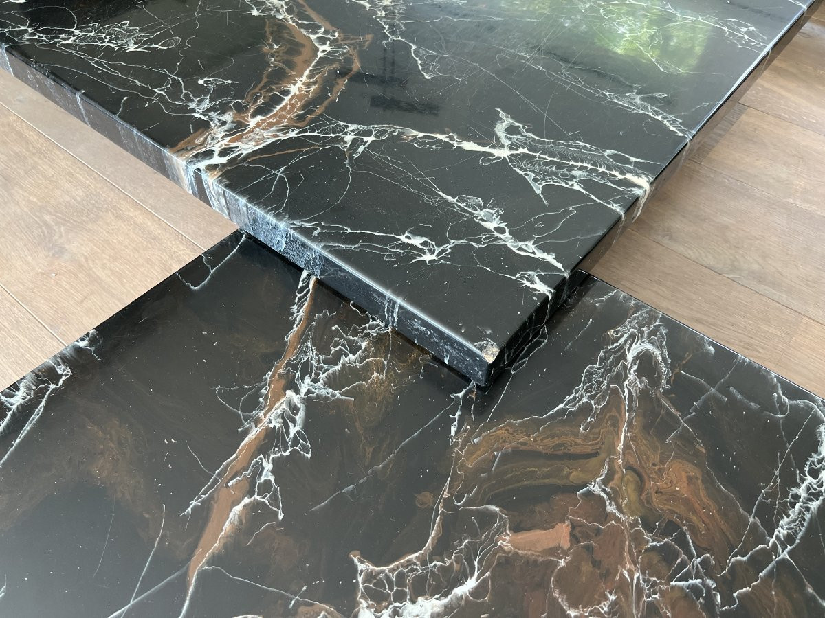 Coffee Table Composed Of Two Designer Faux Marble Tables Resting On Chrome Legs By Willy Rizzo-photo-5