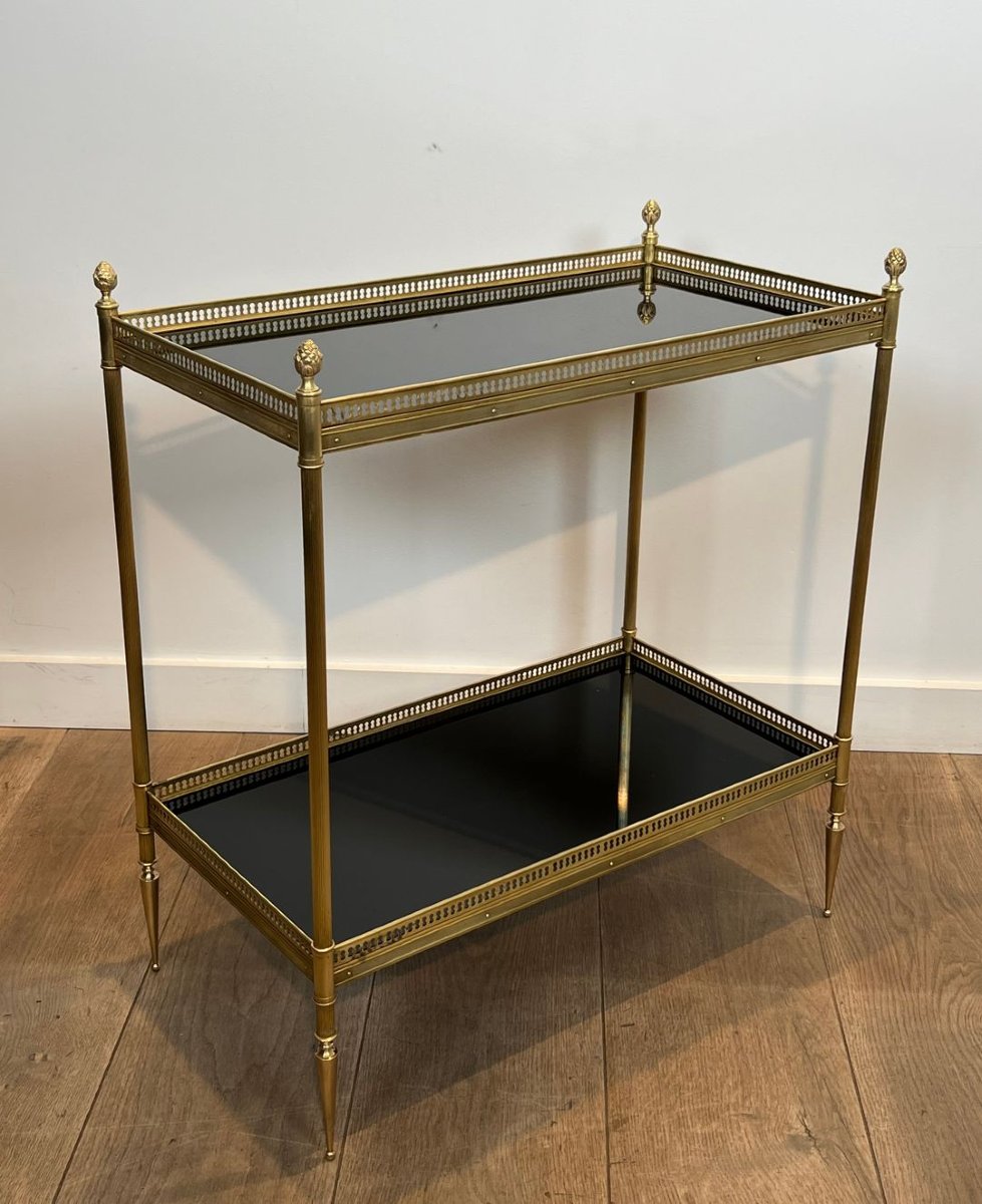 Paire de Boûts de Canapé de Style Néoclassique en Laiton et Plateaux de Verre Laqué Noir de la -photo-2