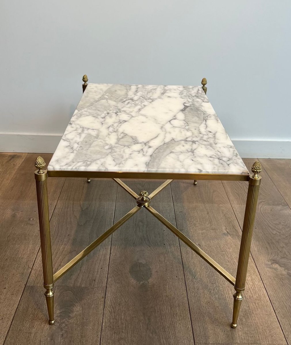 Brass Coffee Table With Carrara Marble Top By Maison Jansen-photo-3