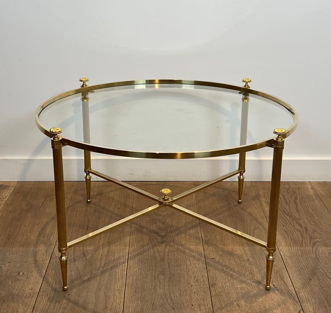Round Brass Coffee Table. Maison Baguès