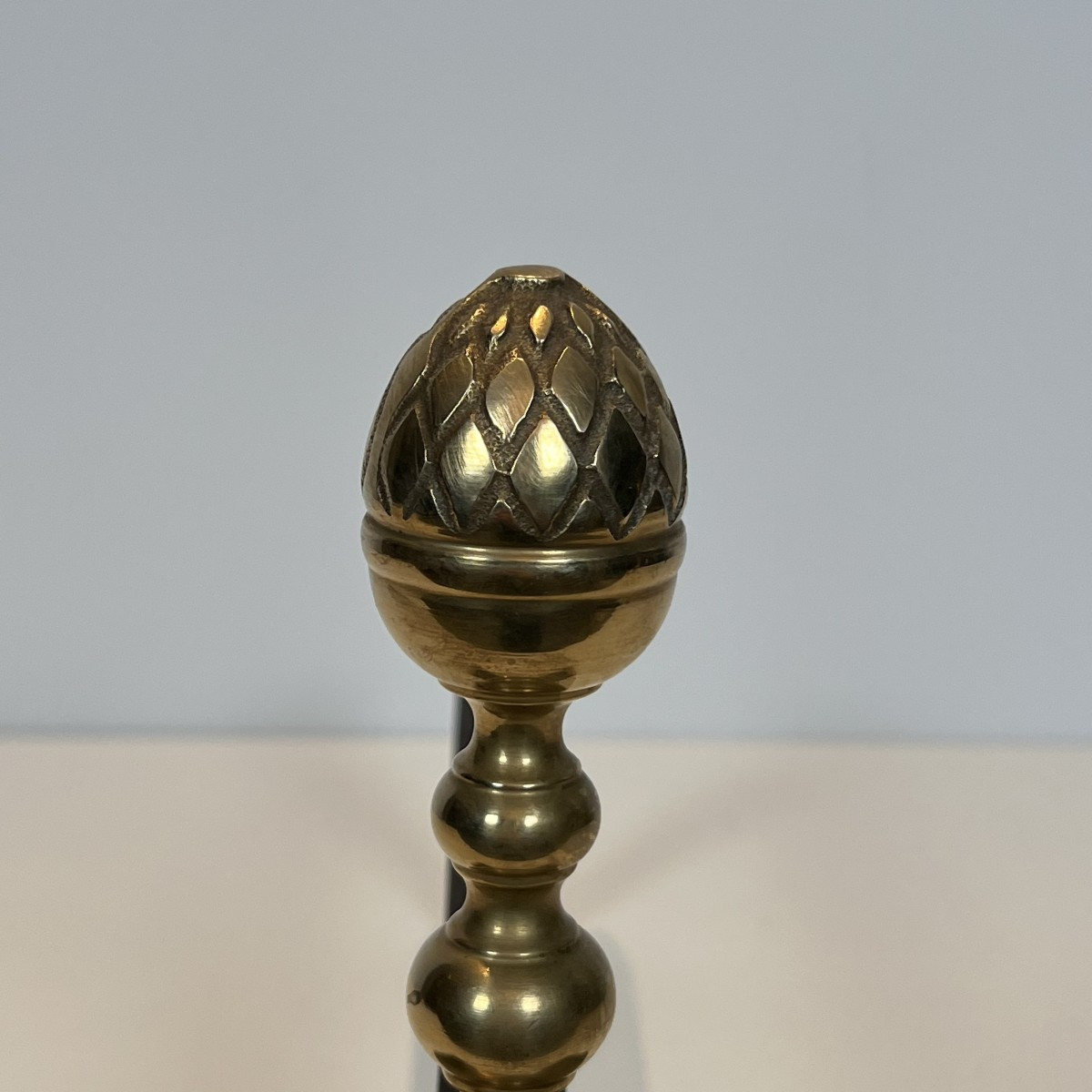 Pair Of Neoclassical Style Pine Cone Bronze Andirons In The Style Of Maison Jansen-photo-6