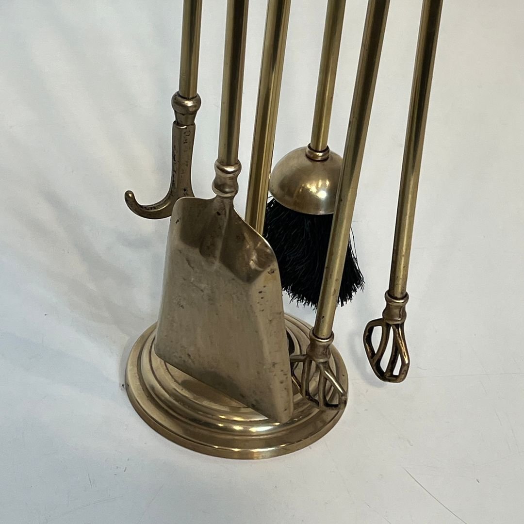 Neoclassical Style Brass Pineapple Fireplace Tools-photo-4