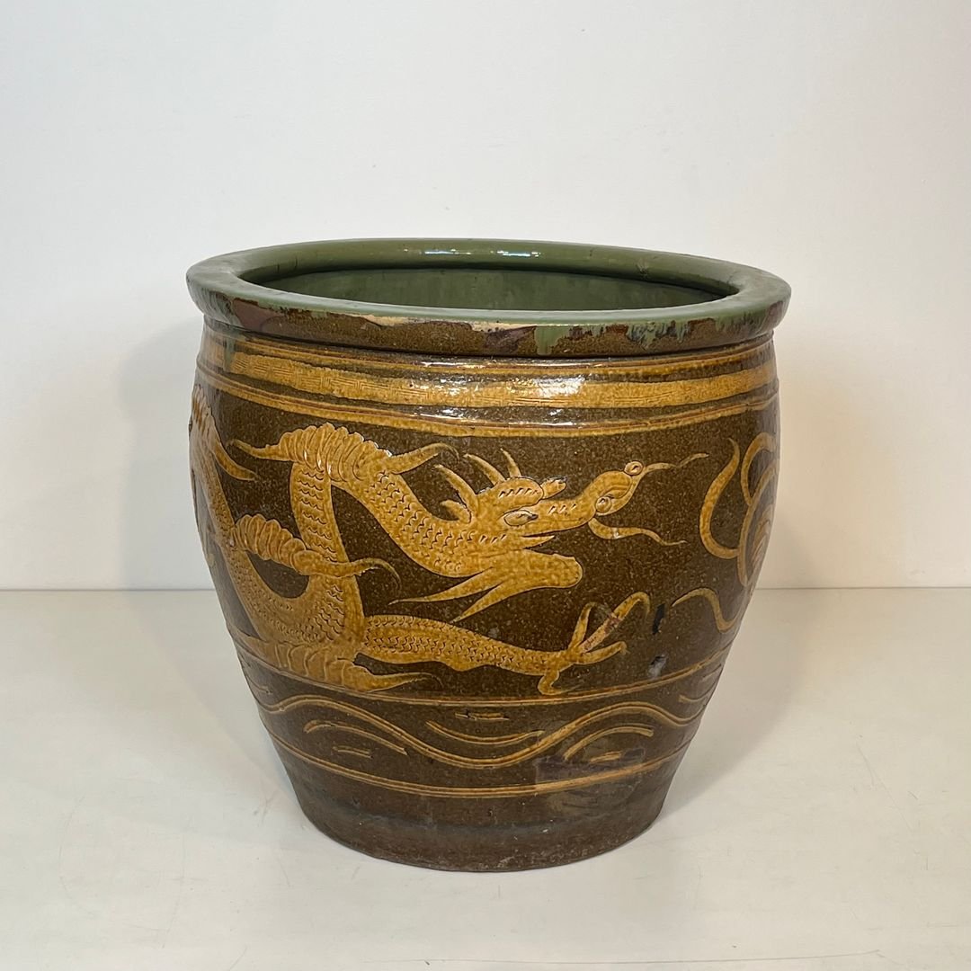 Large Chinese Glazed Terracotta Planter Decorated With Dragons-photo-8