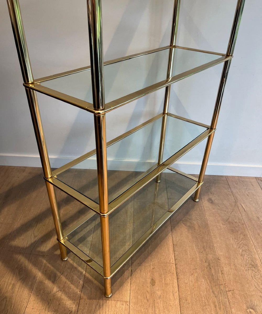 Etagère en Chrome Doré à 5 Plateaux de Verres Transparents-photo-2