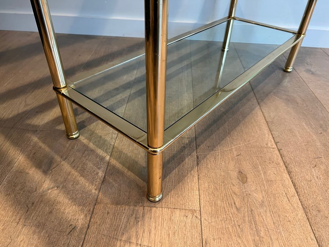 Etagère en Chrome Doré à 5 Plateaux de Verres Transparents-photo-7