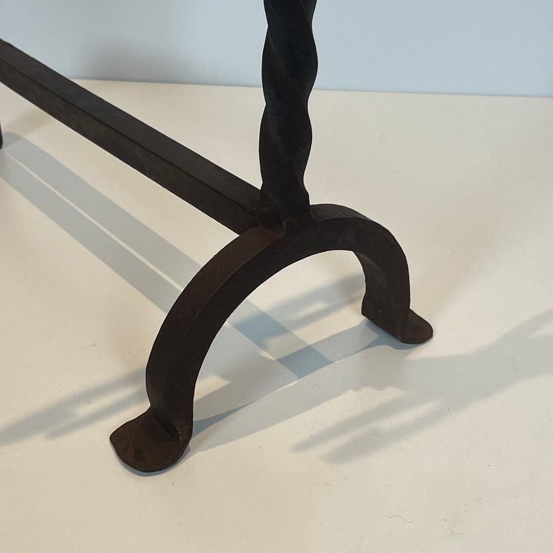 Paire de Chenets en Fer Forgé aux Fleurs de Lys-photo-5