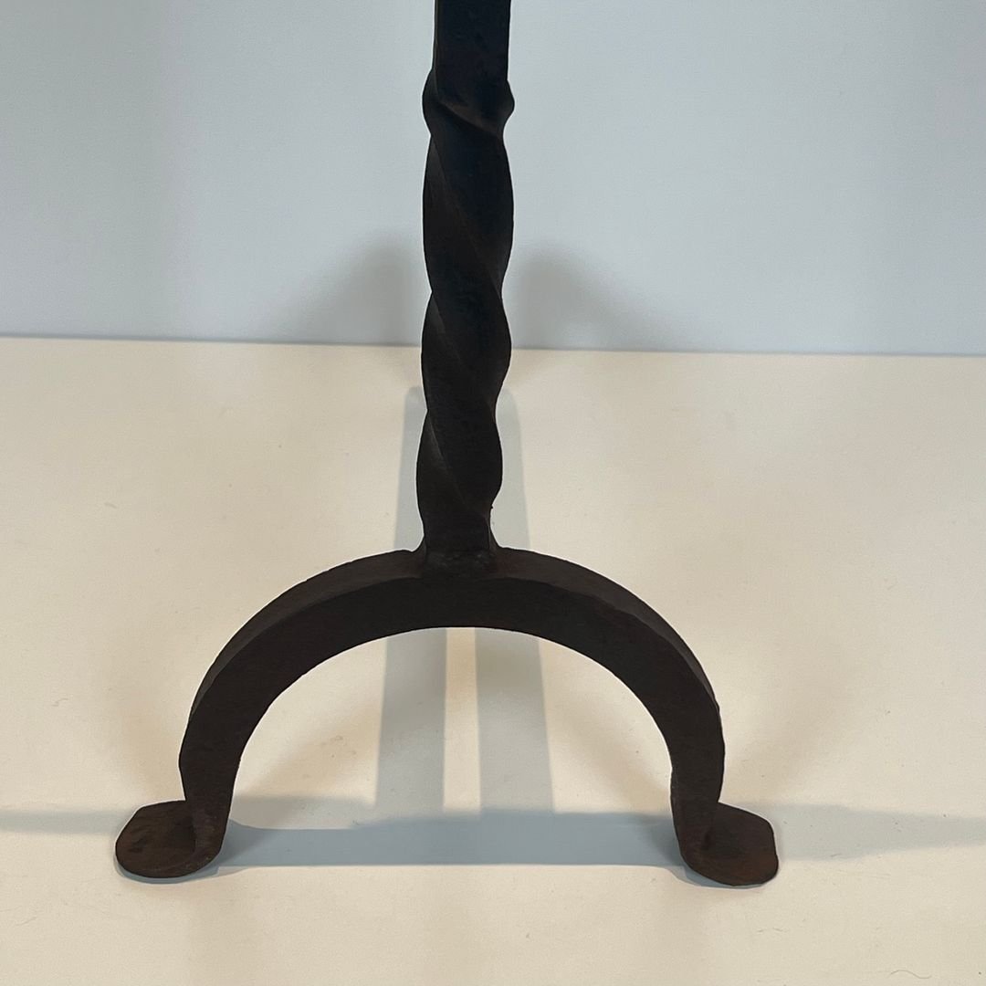 Paire de Chenets en Fer Forgé aux Fleurs de Lys-photo-6