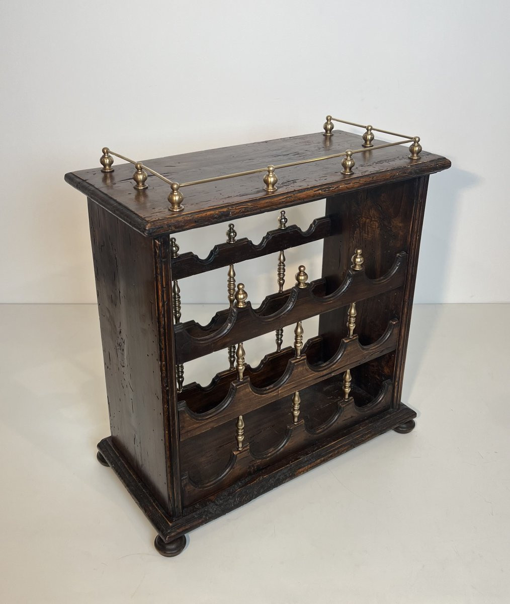 Wooden And Brass Bottle Rack. French Work. Circa 1920-photo-4