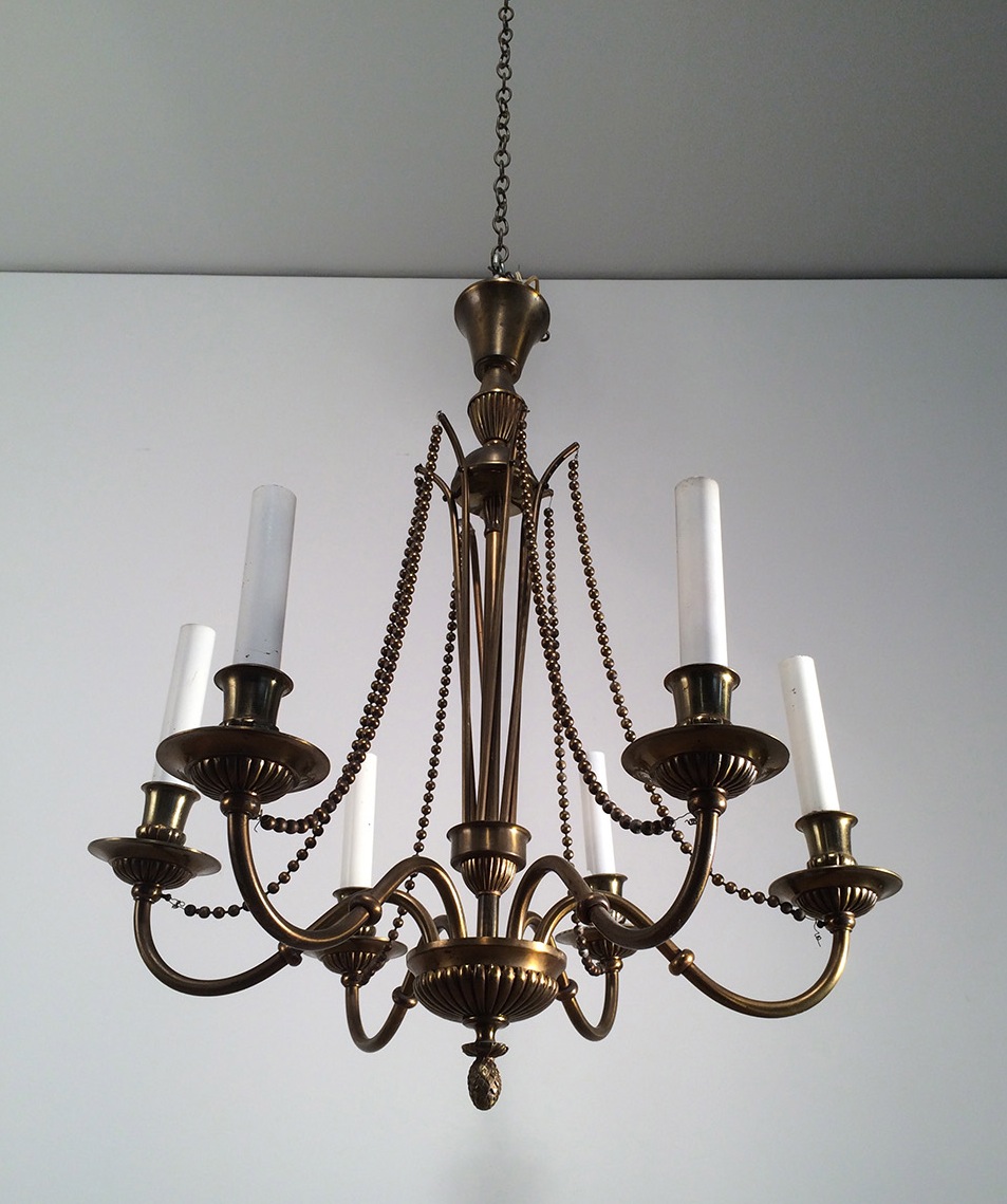 Neoclassical Brass And Bronze Chandelier. Circa 1940-photo-4