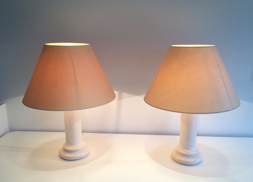 Paire De Lampes En Céramique Craquelée. Vers 1970-photo-3
