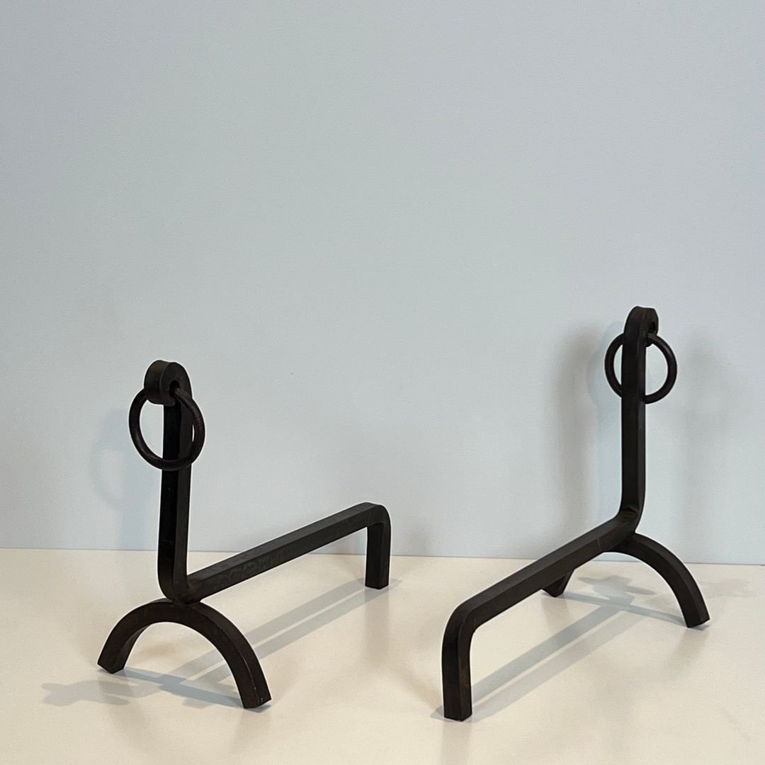 Pair Of Modernist Wrought Iron Andirons-photo-3