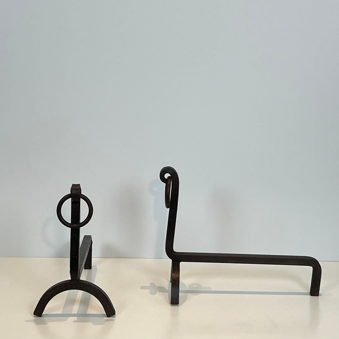 Pair Of Modernist Wrought Iron Andirons-photo-4