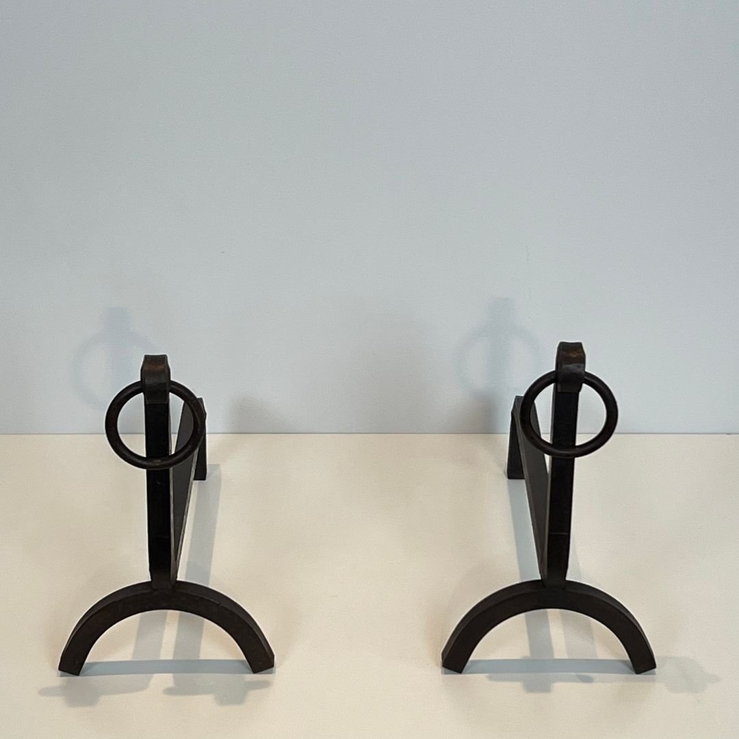 Pair Of Modernist Wrought Iron Andirons-photo-1